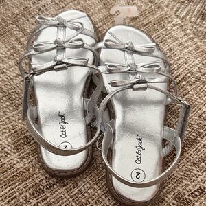 Cat & Jack Metallic Silver Bow Strap Girls' Sandals.